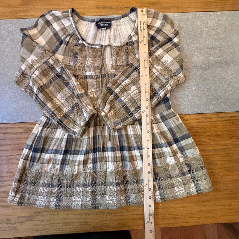 Johnny Was 3J Workshop Embroidered Plaid Tunic Blouse Boho Neutral Small - Picture 13 of 14